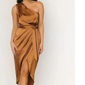 Baltic Born Elegant One-Shoulder Brown Dress